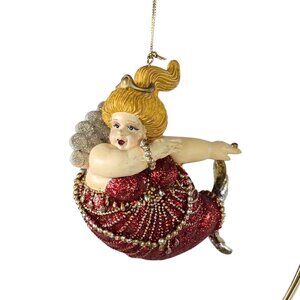 Katherine's Collection Chubby Diva Mermaid Ornament At Sea Series Red Glitter